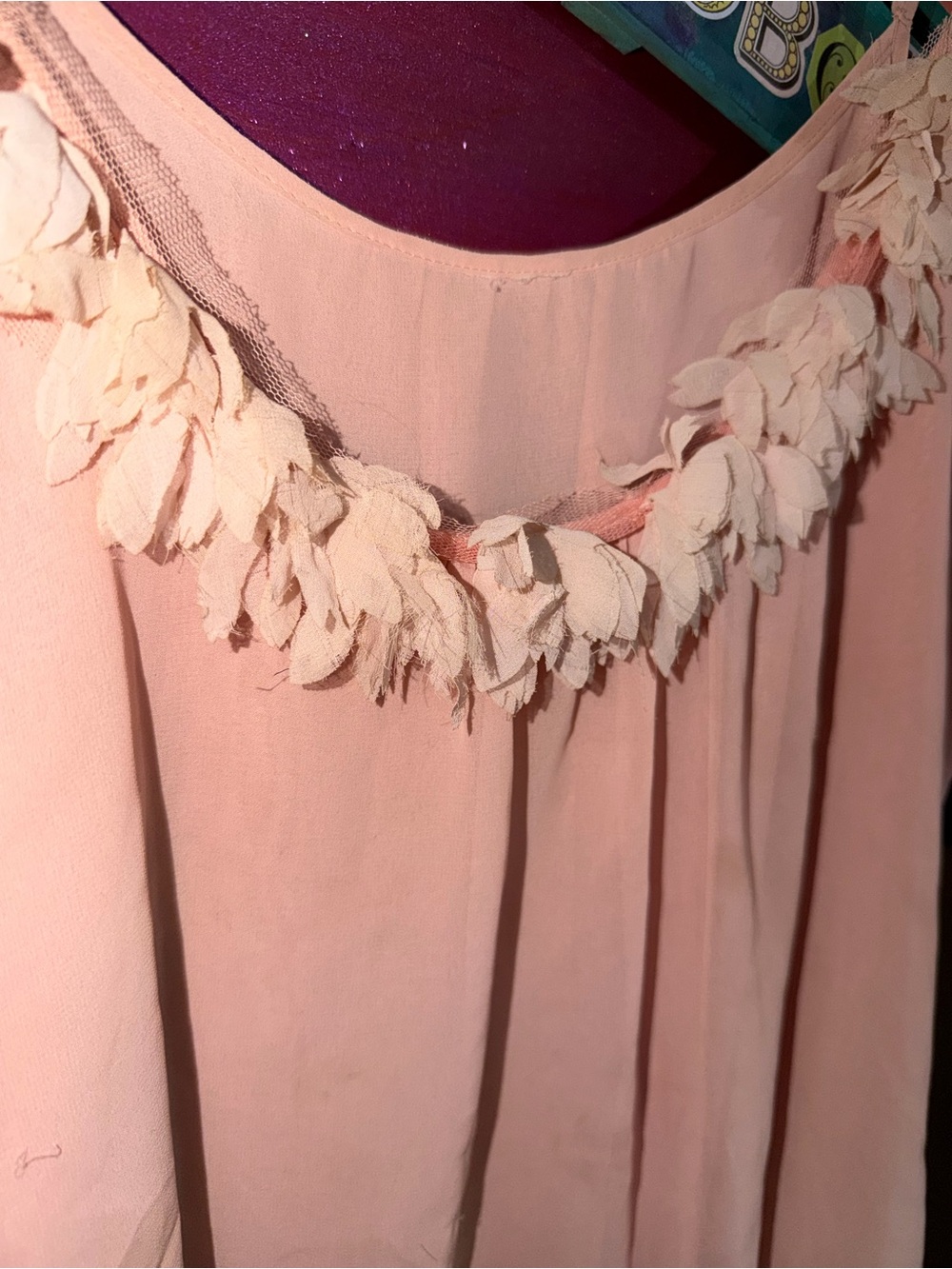 Y2K Blush Pink Floral Trim Chiffon Top